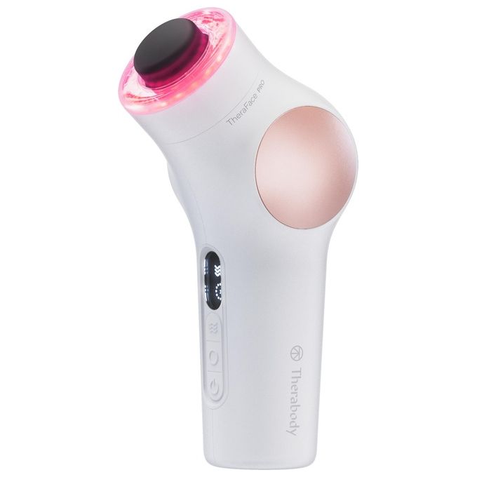 TheraFace PRO - Dispositivo per la cura del viso 6-in-1 con massaggio a percussione - microcorrente - luce LED blu e rossa da Therabody (Bianco)