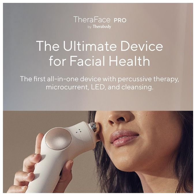 TheraFace PRO - Dispositivo per la cura del viso 6-in-1 con massaggio a percussione - microcorrente - luce LED blu e rossa da Therabody (Bianco)
