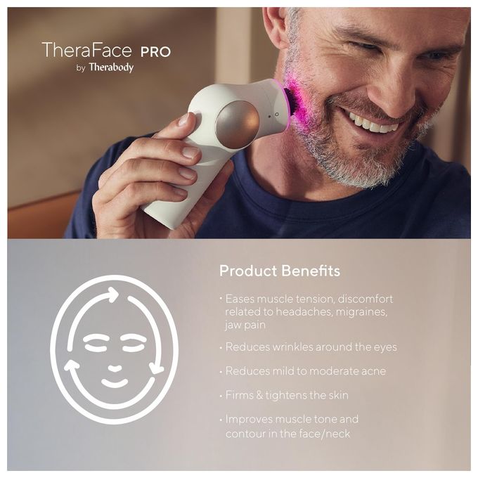 TheraFace PRO - Dispositivo per la cura del viso 6-in-1 con massaggio a percussione - microcorrente - luce LED blu e rossa da Therabody (Bianco)