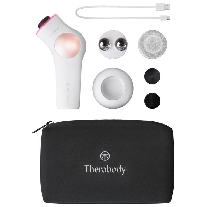 TheraFace PRO - Dispositivo per la cura del viso 6-in-1 con massaggio a percussione - microcorrente - luce LED blu e rossa da Therabody (Bianco)