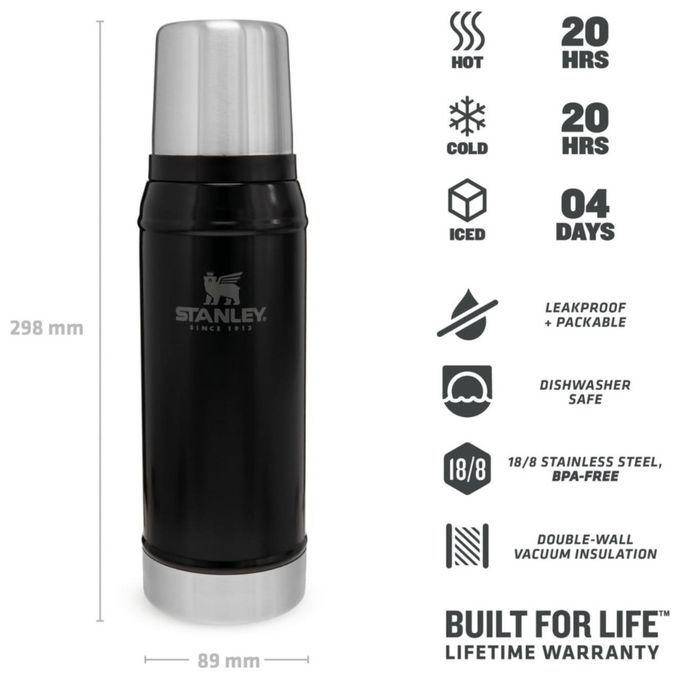 Stanley Classic Borraccia S 0.75 Litri Matte Nero Pebble