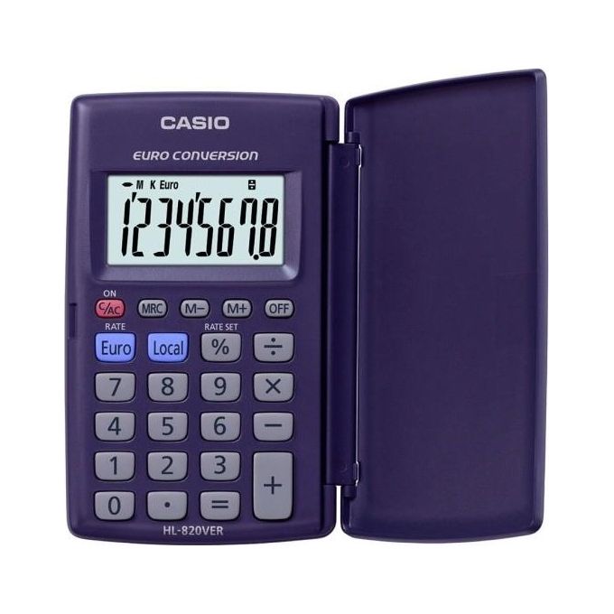 Casio HL-820VERA-WA Calcolatrice Tascabile 8 Cifre Big Display con Custodia