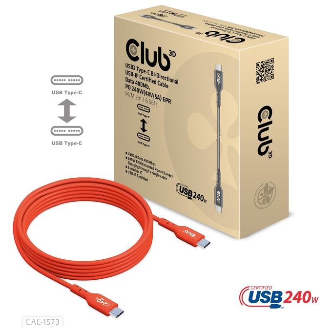 Club3D CAC-1573 Cavo Usb 2mt Usb 4 Gen 2x2 Usb C Rosso