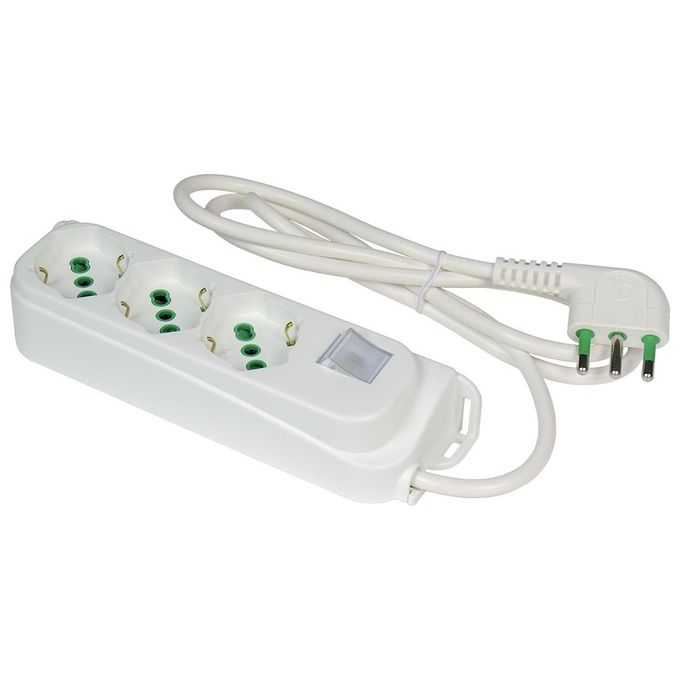 Fanton 47460 Omega Multipresa 3 Posti Bipasso Schuko 2P+T 16A Interruttore Luminoso Cavo 1.5 m colore Bianco