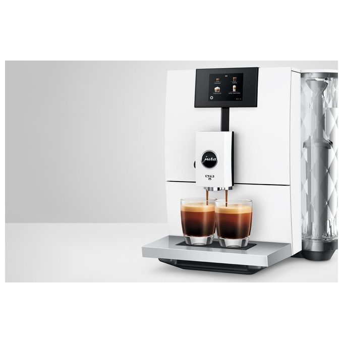JURA ENA 8 Full Nordic White - Macchina da caffe' automatica, 1,1 L, 15 bar, 1450 W, 15 specialita', macinacaffe' Aroma G3, display TFT, sistema cappuccino, Bianco
