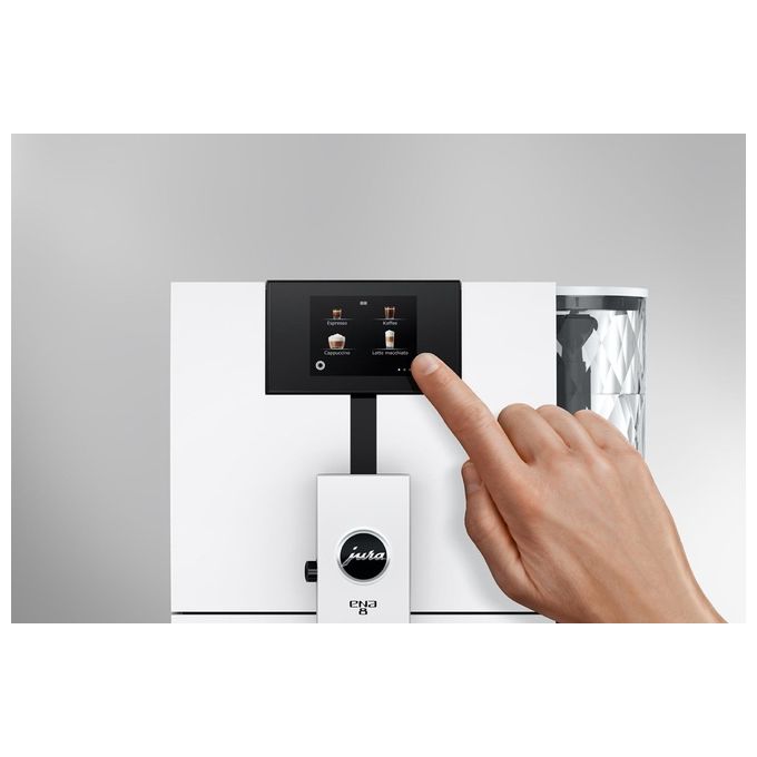 JURA ENA 8 Full Nordic White - Macchina da caffe' automatica, 1,1 L, 15 bar, 1450 W, 15 specialita', macinacaffe' Aroma G3, display TFT, sistema cappuccino, Bianco