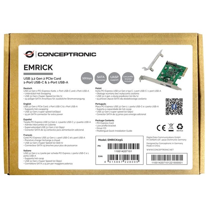 Conceptronic EMRICK09G Scheda di Interfaccia e Adattatore Interno Usb 3.2 Gen 2