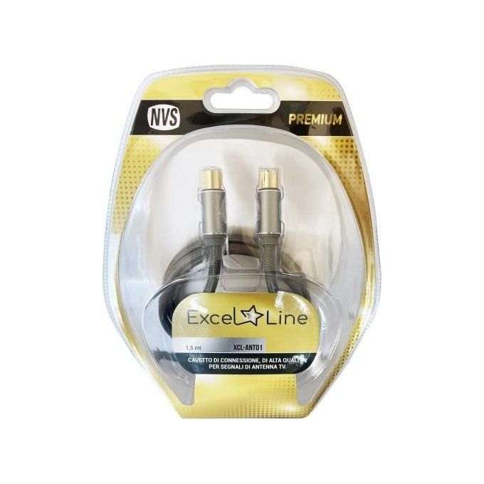 Nuova Video Suono Cavo Antenna Xclant01 1.5mt Alta Qualita' 2 Spine Gold Iec 9.5mm con Adattatore M-M