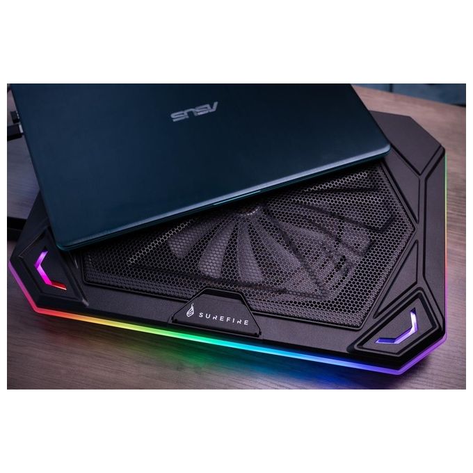 SureFire Bora X1 Gaming Laptop Cooling Pad Raffreddatore per laptop fino a 17 pollici velocita' ventilatore regolabile piu' potenza illuminazione RGB
