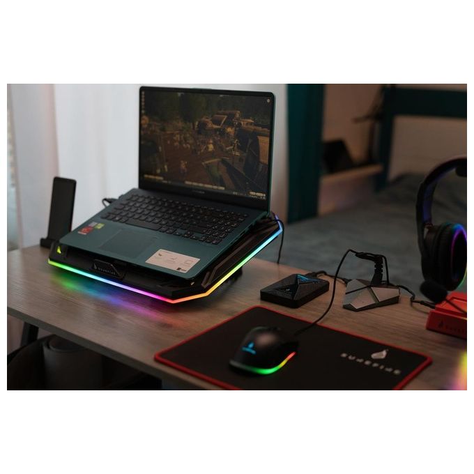 SureFire Bora X1 Gaming Laptop Cooling Pad Raffreddatore per laptop fino a 17 pollici velocita' ventilatore regolabile piu' potenza illuminazione RGB