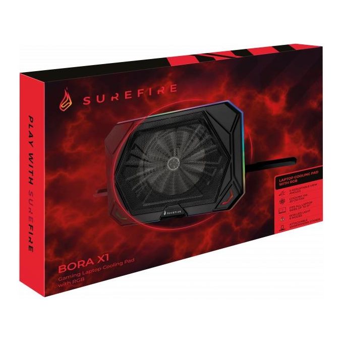 SureFire Bora X1 Gaming Laptop Cooling Pad Raffreddatore per laptop fino a 17 pollici velocita' ventilatore regolabile piu' potenza illuminazione RGB