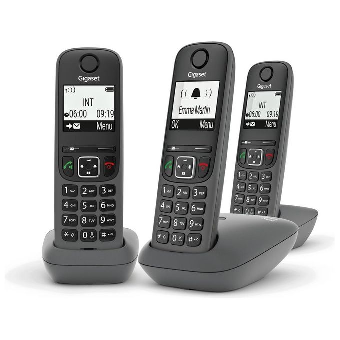Gigaset AS490 Trio Tris Cordless Display 2'' Vivavoce Rubrica Nero