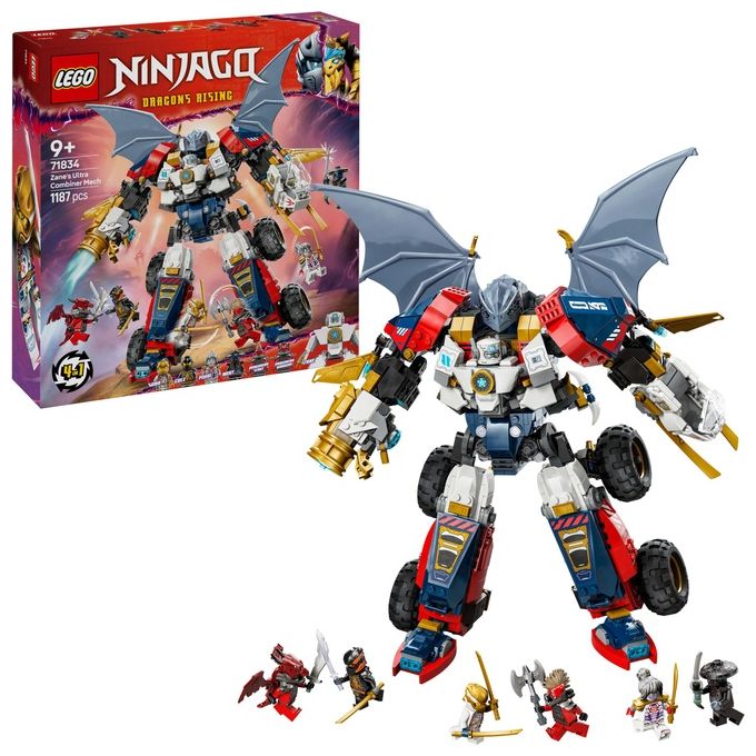LEGO 71834 NINJAGO Mech Ultra Combinatore di Zane Set da Costruzione 4 in 1 con 6 Minifigure e 1187 Pezzi colore Multicolore