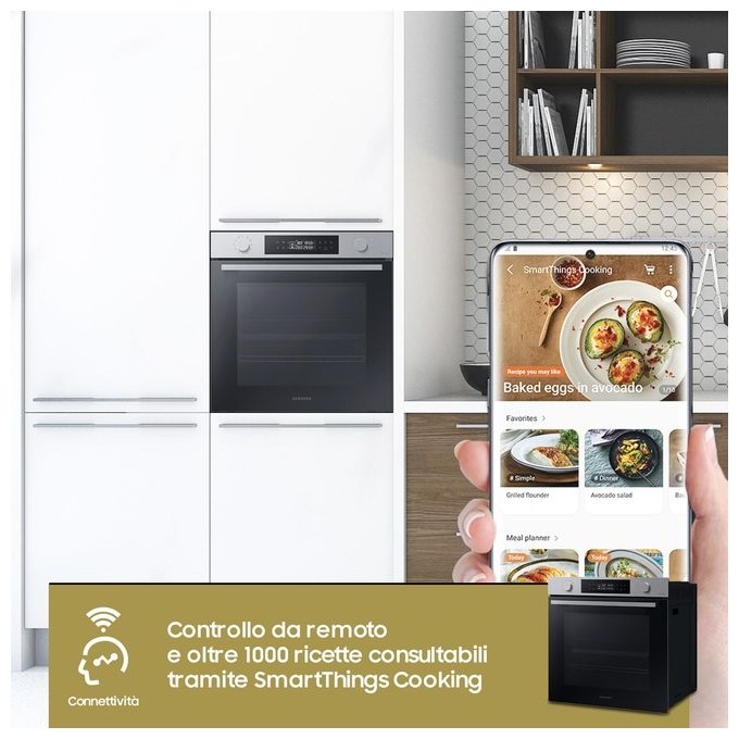 Samsung NV7B44403BS Forno Elettrico Multifunzione da incasso a Vapore Dual Cook Capacita' 76 Litri Classe Energetica A 40 Programmi Wi-Fi Nero-Acciaio Inossidabile