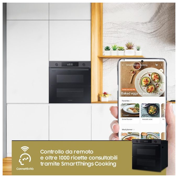 Samsung NV7B4540VBB Forno Elettrico Multifunzione con Grill da incasso a Vapore Capacita' 76 Litri Dual Cook Flex Classe Enertgetica A Wi-Fi 59,5 cm Nero