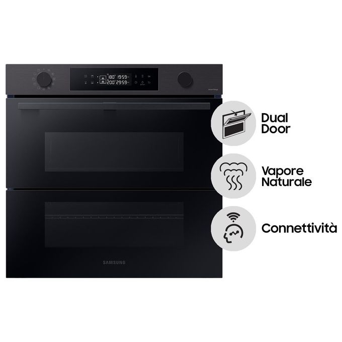 Samsung NV7B4540VBB Forno Elettrico Multifunzione con Grill da incasso a Vapore Capacita' 76 Litri Dual Cook Flex Classe Enertgetica A Wi-Fi 59,5 cm Nero