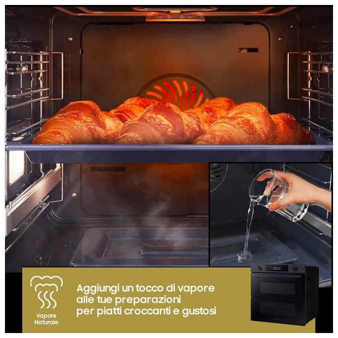 Samsung NV7B4540VBB Forno Elettrico Multifunzione con Grill da incasso a Vapore Capacita' 76 Litri Dual Cook Flex Classe Enertgetica A Wi-Fi 59,5 cm Nero
