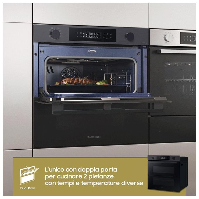 Samsung NV7B4540VBB Forno Elettrico Multifunzione con Grill da incasso a Vapore Capacita' 76 Litri Dual Cook Flex Classe Enertgetica A Wi-Fi 59,5 cm Nero