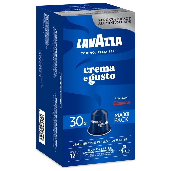 Lavazza Crema e Gusto Classico - Capsule compatibili Nespresso, miscela di Arabica e Robusta intensita' 12-13, gusto pieno con note di cioccolato, confezione da 30 capsule in alluminio monodose, confezionate in atmosfera protettiva, capsule riciclabili, c