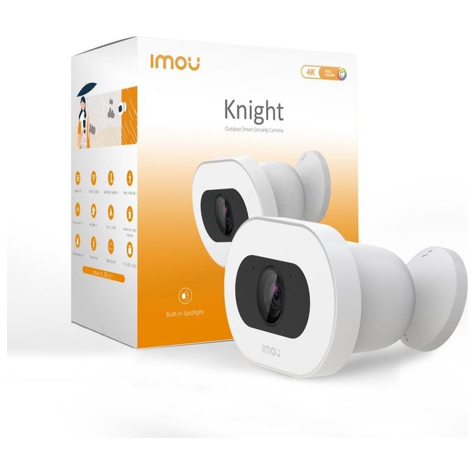 Imou Knight - Un mondo colorato, anche di notte - Rilevamento persone - 4K - 8Mp - Rilevamento AI di persone-veicoli-animali - H.265 - Visione notturna a colori smart - Copertura a 360° - Comunicazione bidirezionale - IP66 resistente alle intemperie - Far