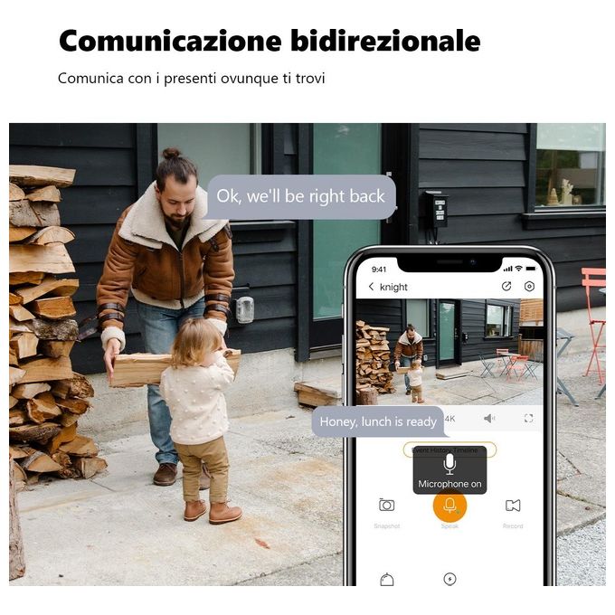 Imou Knight - Un mondo colorato, anche di notte - Rilevamento persone - 4K - 8Mp - Rilevamento AI di persone-veicoli-animali - H.265 - Visione notturna a colori smart - Copertura a 360° - Comunicazione bidirezionale - IP66 resistente alle intemperie - Far