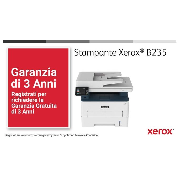 Xerox B235 Multifunzione Laser A4 Copia Stampa Scansione Fax 34ppm Bianco e Nero, Wireless con Stampa Fronte Retro, Pannello Touch a Colore