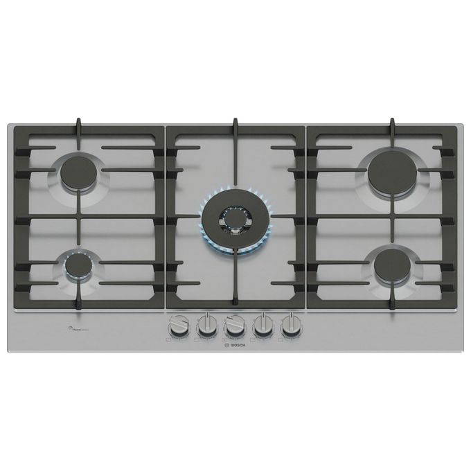 Bosch serie 6 PCR9A5I90 Piano cottura a gas 90cm 5 fuori (41Wok centrale) FlameSelect griglia in ghisa Inox