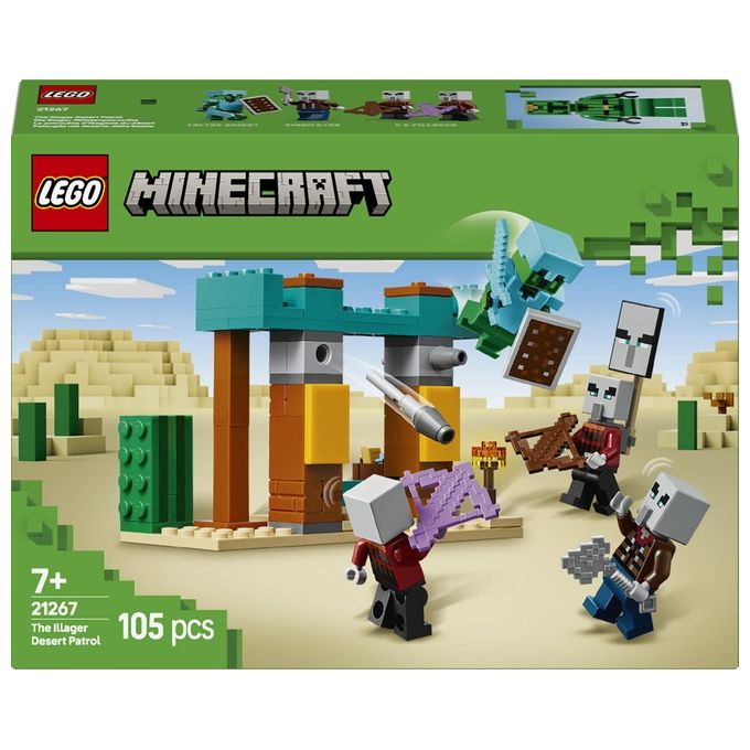 LEGO Minecraft Pattuglia nel Deserto della Bestia Gioco di Ruolo per Bambini e Bambine da 7 Anni in su con 4 Personaggi del Videogioco Funzione Spara Missili Armi Giocattolo e Tesoro 21267