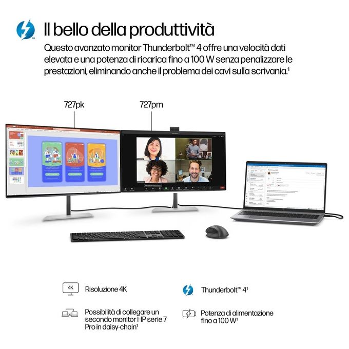 HP Monitor Serie 7 Pro 4K per Videoconferenze da 27'' 727pm