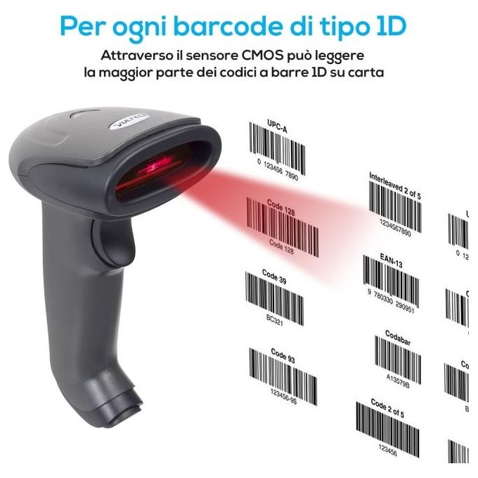 Vultech Lettore Pistola Barcode Scanner Laser 1d Wireless Bluetooth