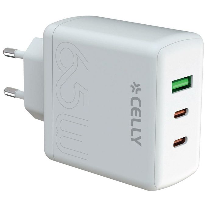 Celly Caricatore 2 Usb-C 1 Usb 65w Gan Evowh