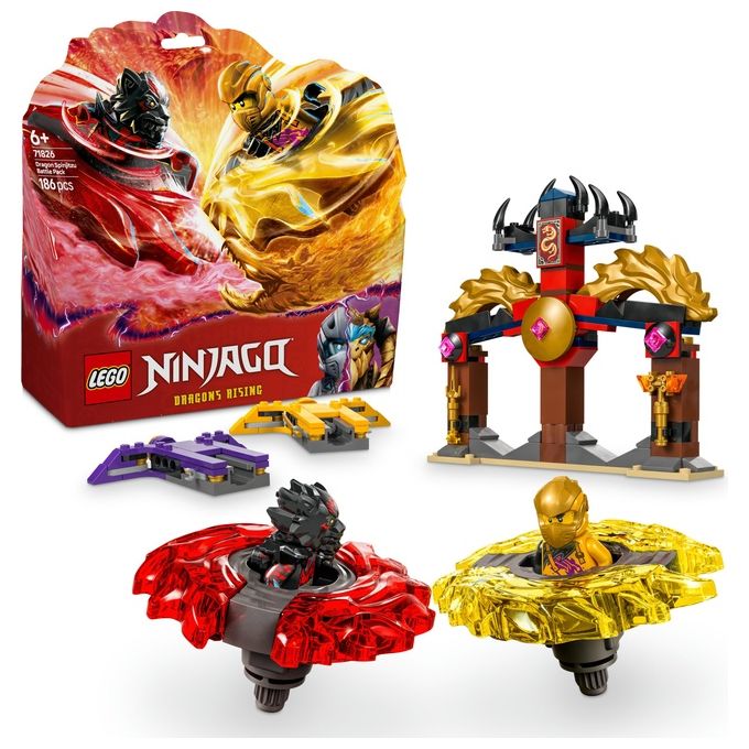 LEGO NINJAGO Battle Pack Draghi dello Spinjitzu - 2 Trottole Giocattolo Tempio Costruibile Elementi di Potere e 2 Minifigure Giochi per Bambini e Bambine da 6 Anni da La Rivolta dei Draghi 71826