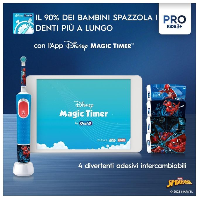 Braun Oral B Spazzolino Elettrico Pro Kids Spiderman Azzurro e Bianco