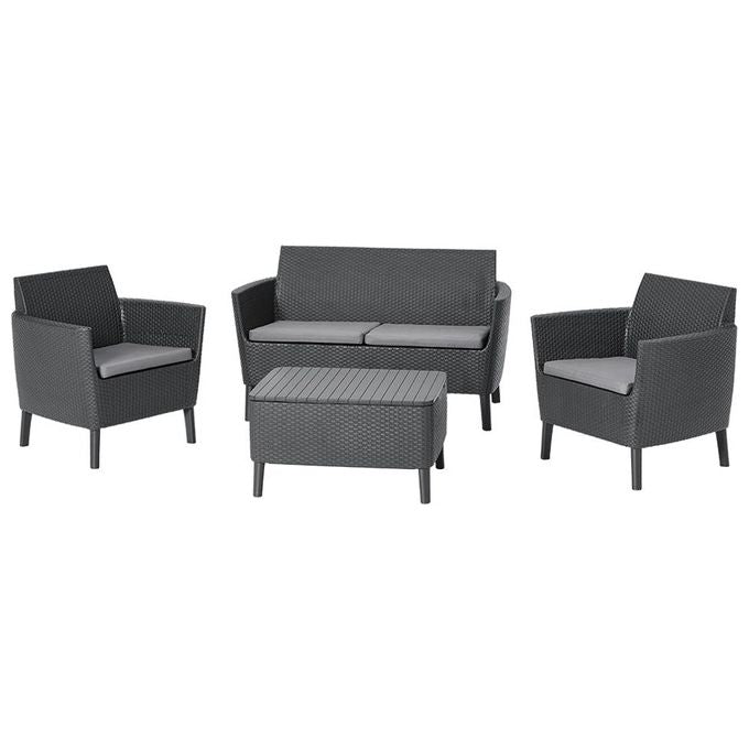 Keter Set da Giardino Salemo Lounge Composto da 2 Poltrone, Divano a 2 Posti e Tavolino, Grafite