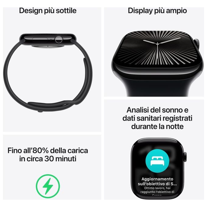 Apple Watch 10 46mm GPS Cassa in alluminio Jet Black con Cinturino Sport nero - S-M