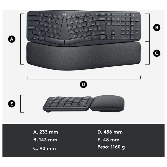 Logitech Ergo K860 For Business Tastiera Italiano Grafite