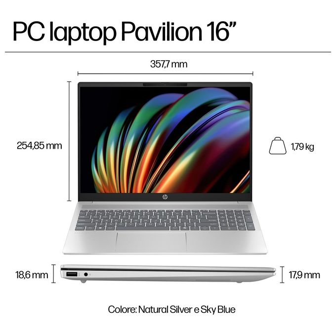 Hp, Pavilion 16-af0012nl, Notebook, Intel Core Ultra 5 125U, 16 Pollici, 16 GB Ram, 512 GB SSD, Argento