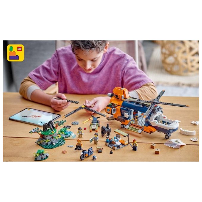 LEGO City Elicottero dell'Esploratore nella Giungla Modellino di Veicolo Giocattolo da Costruire con Doppi Rotori Giochi per Bambini da 8 Anni con Campo Base 3 Animali Gorilla e 5 Minifigure 60437