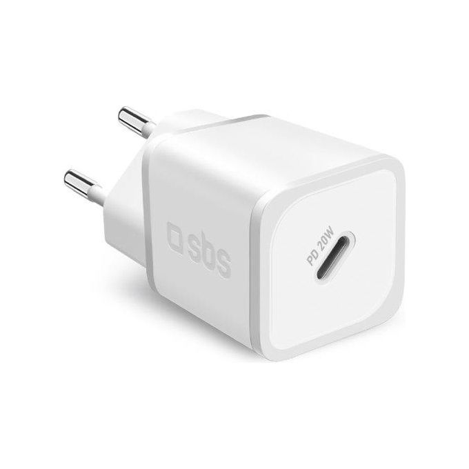 Sbs Mini Wall Charger White Caricabatterie 1xUSB-C GaN Power Delivery 20W