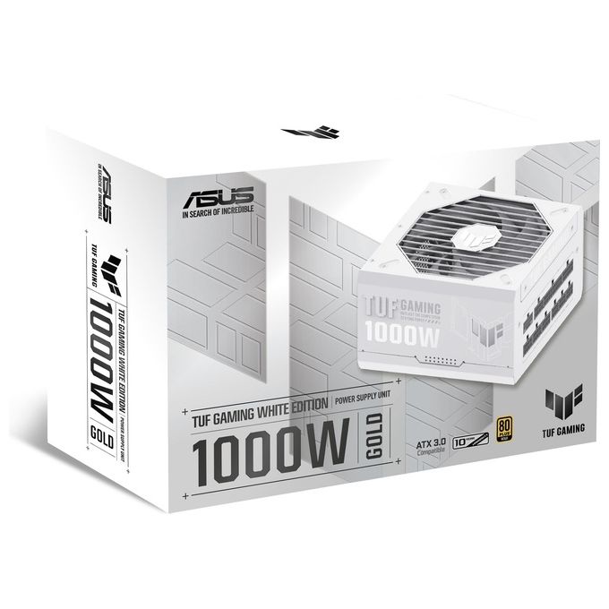 ASUS TUF Gaming 1000 W Gold Gaming Alimentatore di rete (1000 Watt alimentatore completamente modulare compatibile ATX 3.0 ventola Axial-tech rivestimento PCB doppio cuscinetto a sfera bianco)