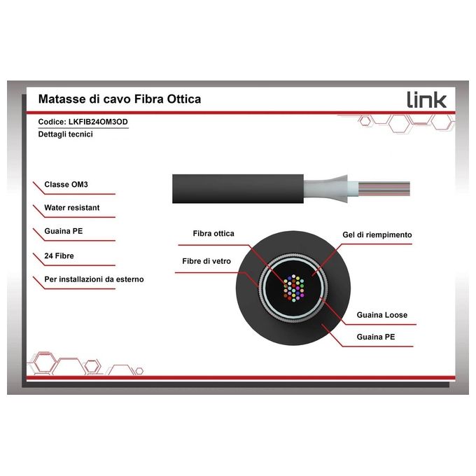 Link Cavo Fibra Ottica da Esterno Dielettrico Om3 Antiroditore 24 Fibre