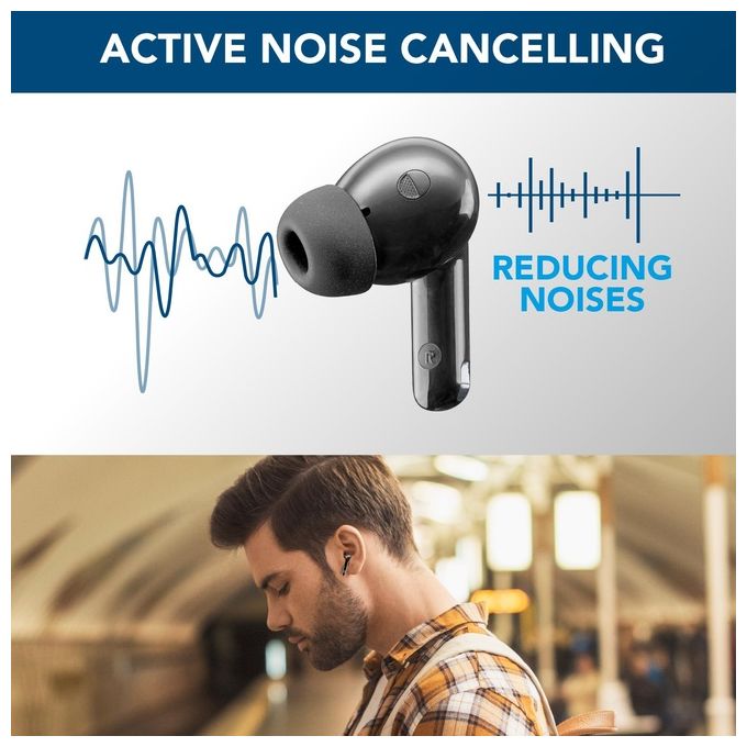 Cellular Line ECLIPSE Auricolari In-Ear Wireless con Custodia di Ricarica Bluetooth con Tecnologia ANC ed ENC Playtime Totale 18 Ore Nero
