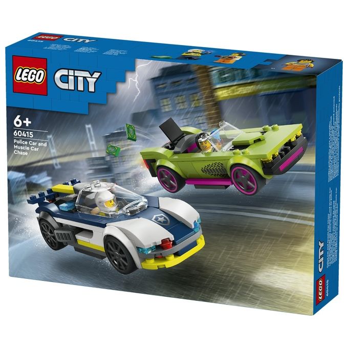 LEGO City 60415 Inseguimento della Macchina da Corsa, 2 Modellini di Auto della Polizia, Giocattolo per Bambini di 6+ Anni