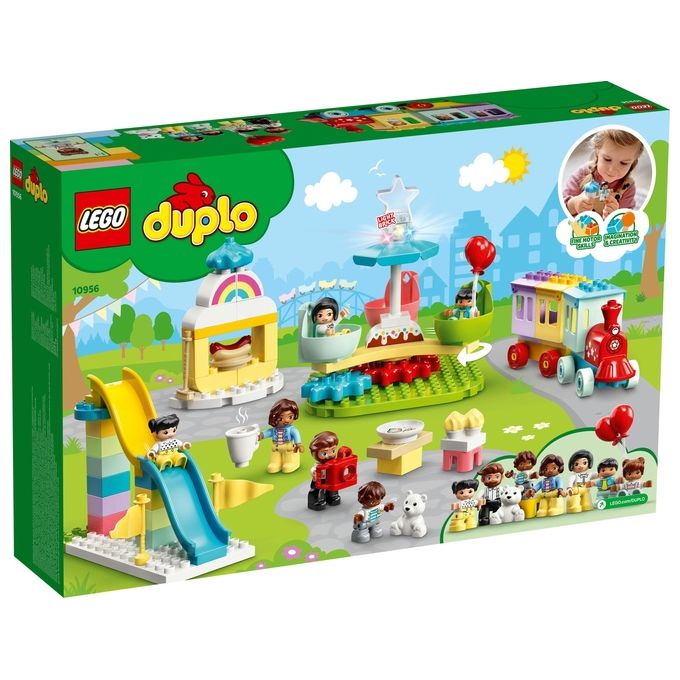 LEGO 10956 DUPLO Town Parco dei Divertimenti con Scivoli Giostra Ruota Panoramamica Treno e 7 Minifigure colore Multicolore