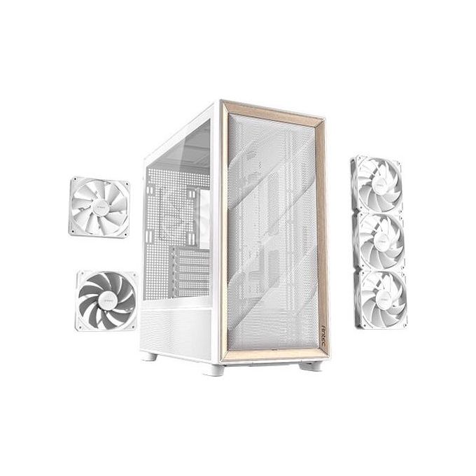 Antec Flux Wood White 5 Ventole Pwm Incluse Pannello Frontale ad Alto Flusso d'aria con Legno di Betulla Type-C Radiatore da 420mm e Supporto per Scheda Madre con Connessione Posteriore