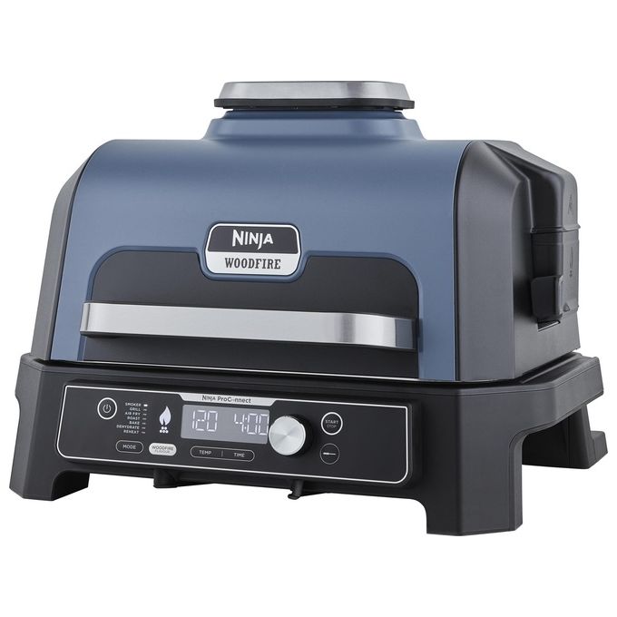 Ninja OG901EU Woodfire Pro Connect XL Barbecue Elettrico Griglia Affumicatore Friggitrice ad Aria 7 in 1 Controllo con App Termometro Digitale Pellet Woodfire Resistente alle Intemperie Nero