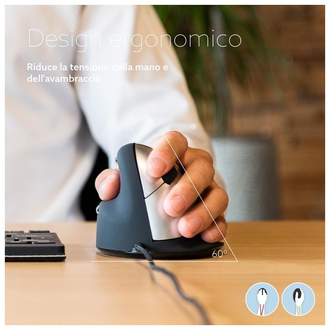 R-Go Tools R-Go HE Mouse ErgonomicoMedio (165-195mm) Mancino Cablato