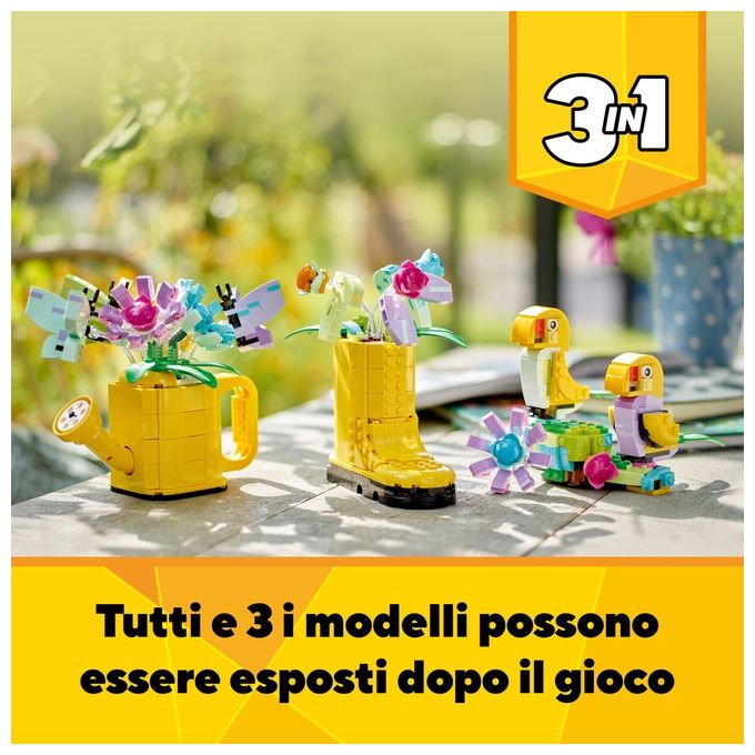 LEGO Creator 31149 3in1 Innaffiatoio con Fiori Finti Trasformabile in Stivale o in 2 Uccelli con Trespolo, Giochi per Bambini 8+