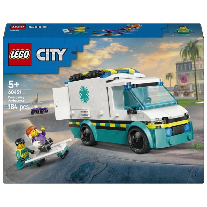 LEGO City Ambulanza di Emergenza Giocattolo con 2 Minifigure - Giochi Educativi per Bambini e Bambine da 5 Anni in su - Idee Regalo per l'Apprendimento per Compleanni e Feste - 60451