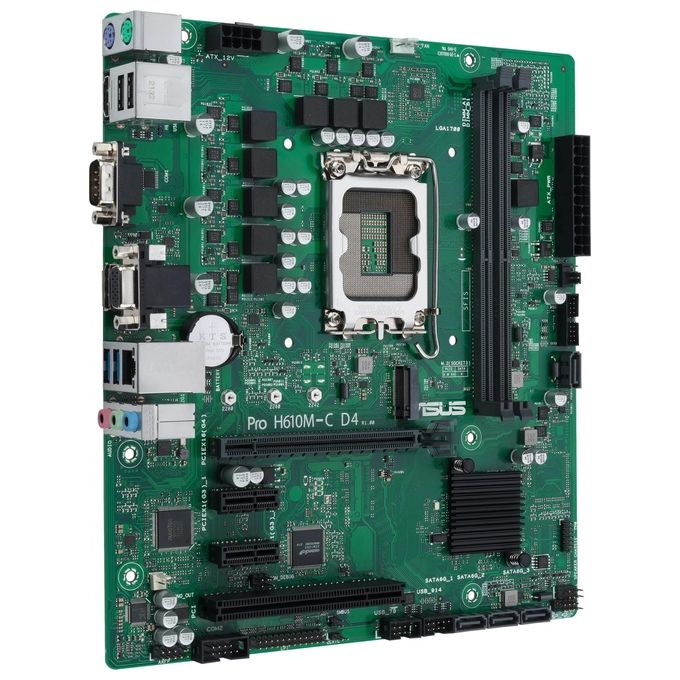 ASUS PRO H610M-C D4-CSM Scheda Madre mATX, Intel H610, LGA1700, DDR4, PCI 4.0, LAN Intel 1Gb, Realtek 7.1 Surround, 1xM.2, 4xSATA 6GB-s, USB 3.2 Gen 1, ASUS Control Center Express, Nero